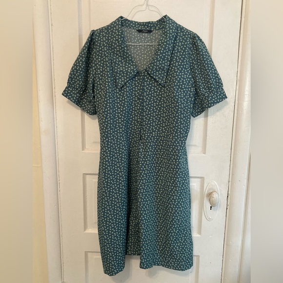 Vintage Teal Collared Floral Dress - Picture 10 of 10